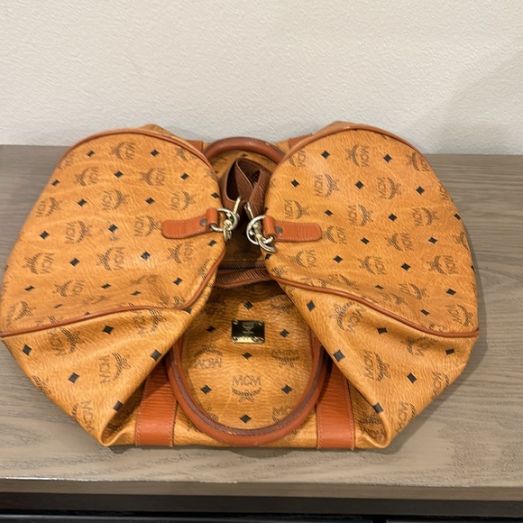 MCM Cognac Visetos Coated Canvas Stark Weekender 50 Duffel Bag - Picture 14 of 14